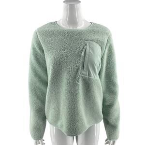 Duluth Trading Womens Fleece Sweater Sz Medium Mint Green Zipper Pocket Pullover